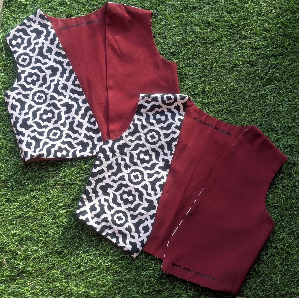 Hand Crafted Red and Black Reversible Vests